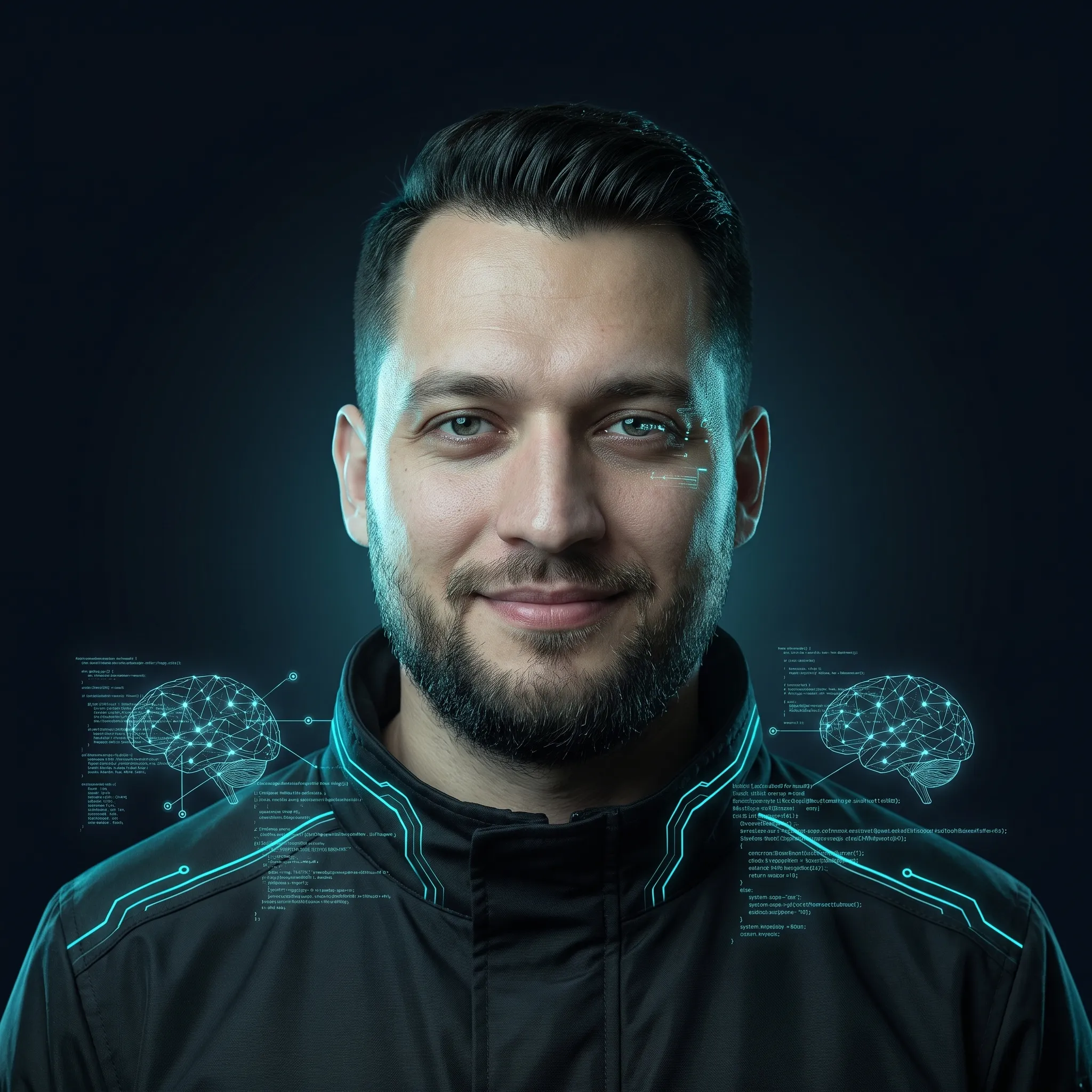 Jihad Ftouny as the AI Engineer class, in cyan light