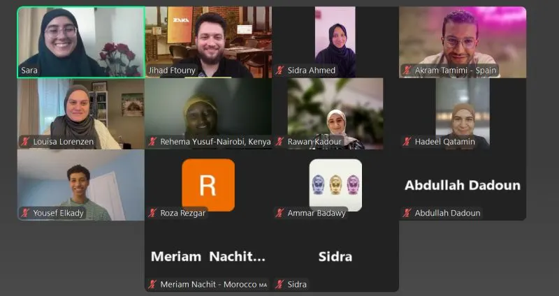 The virtual room of the Al Sharq Forum webinar, participants joining from across the region