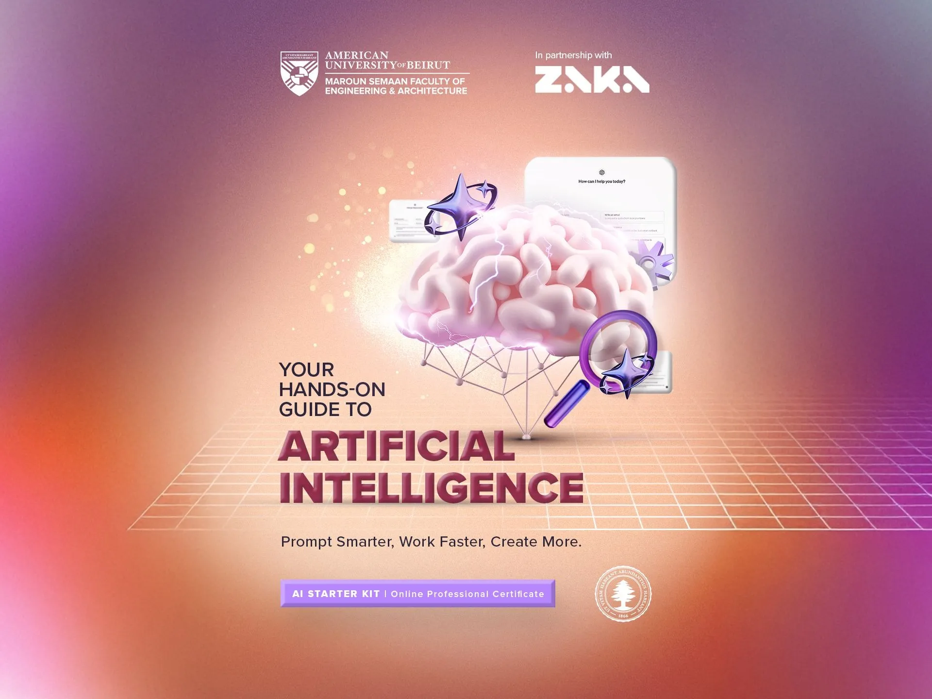 Course artwork for the AI Starter Kit, an AUB Maroun Semaan Faculty of Engineering and Architecture certificate in partnership with ZAKA