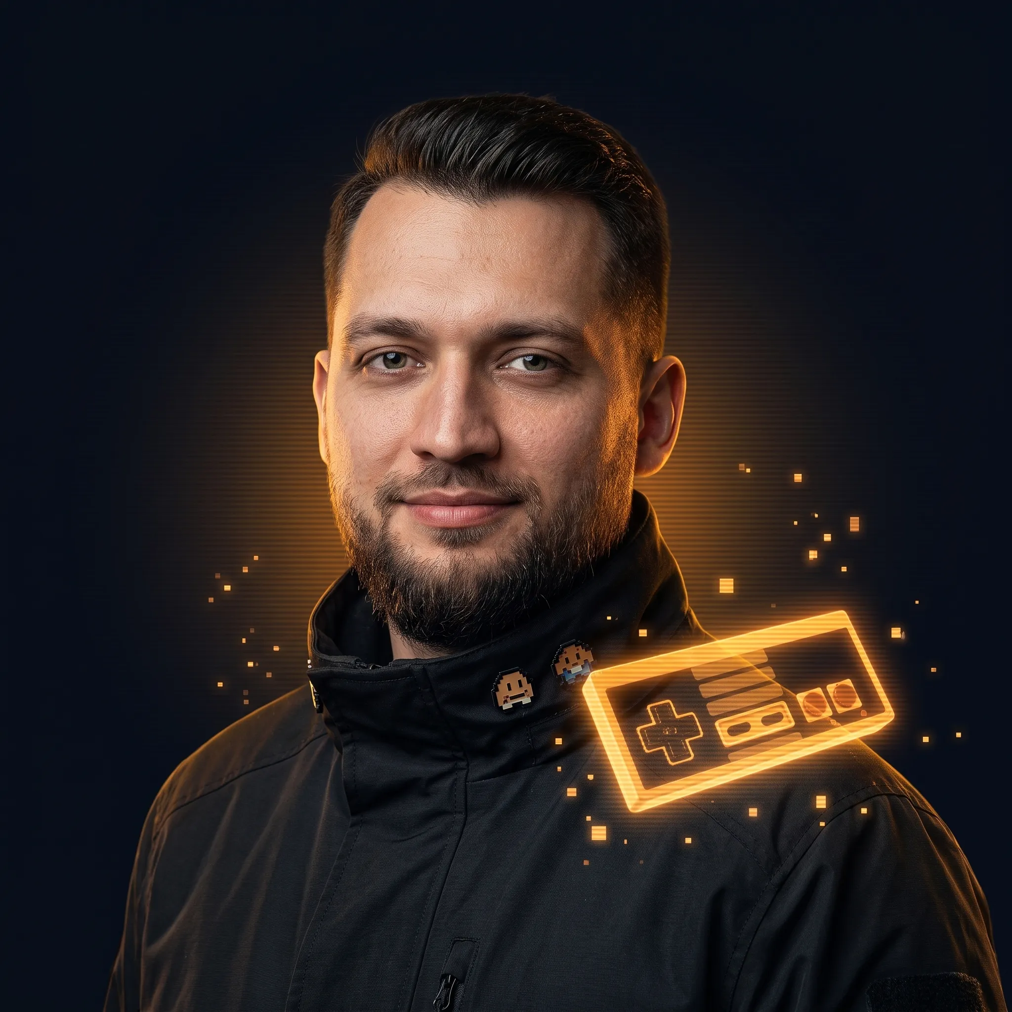 Jihad Ftouny as the Game Developer class, in amber light